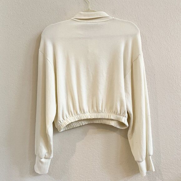Zara Creamy Ivory Cropped Cotton Blend Longsleeve Sweater‎ Size Small - Picture 10 of 11